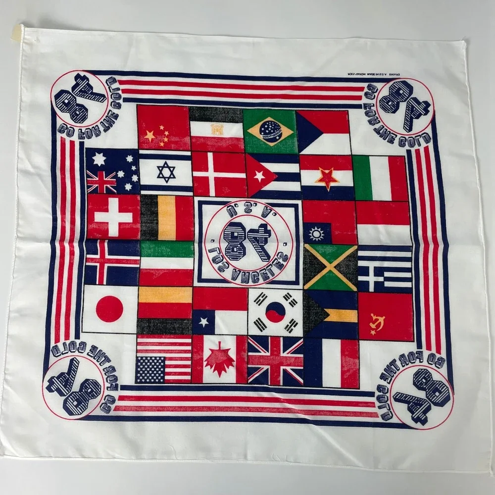 Vintage Olympic Bandana 1984 NWT Flags Los Angeles USA Go For The Gold Scarf